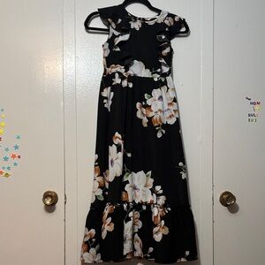 Girls sz 10 Floral Black Maxi Dress
